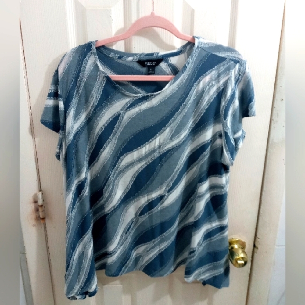 Simply Vera Vera Wang Asymmetrical Green White Shirt Size XL